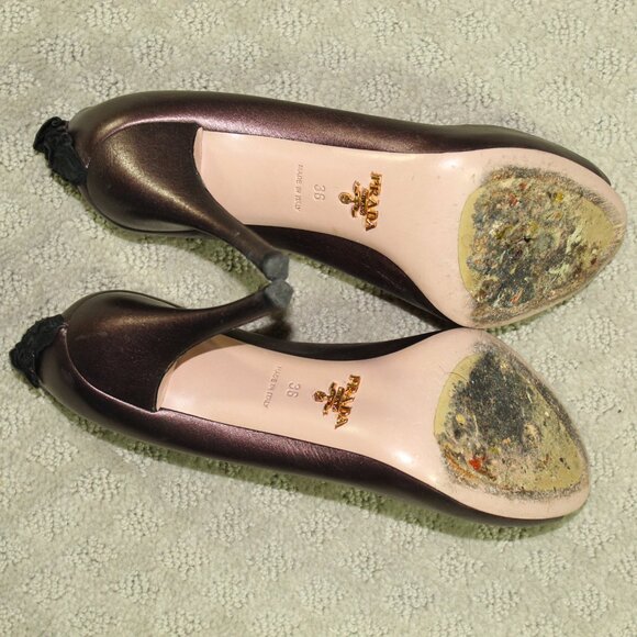 Authentic Prada Womens Brown Leather Peep Toe Stiletto Pump Heels Size 36 - Picture 6 of 7